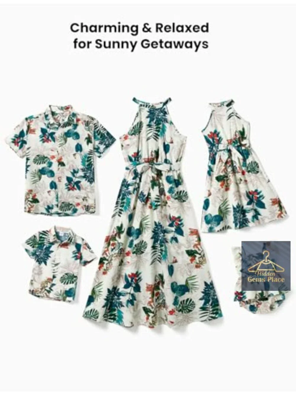 Matching Mommy and Me Halter Dress & Aloha Shirt Set, Floral Print Vacation